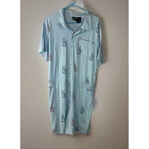 Mad Engine Mens size XXL Blue Romper Shorts One Piece Pajama peace signs Lounge